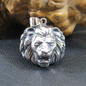 Solid 925 Sterling Silver Lion Head Face Pendant, Spirit Animal Totem Jewelry